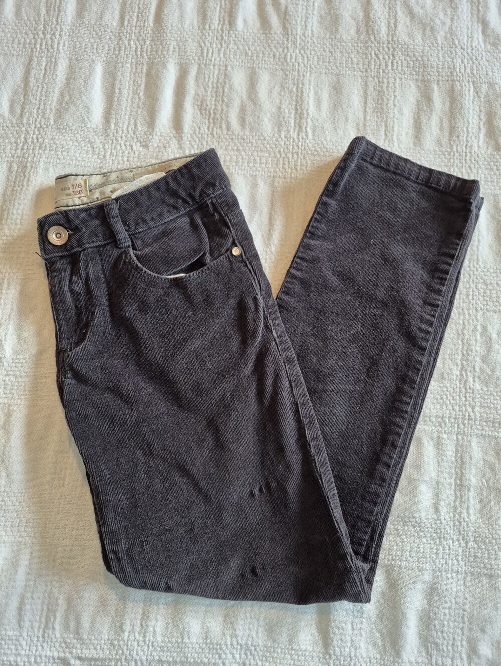 Zara girls size 7/8 gray corduroy stretch pants, 5 pockets, adjustable VGUC
